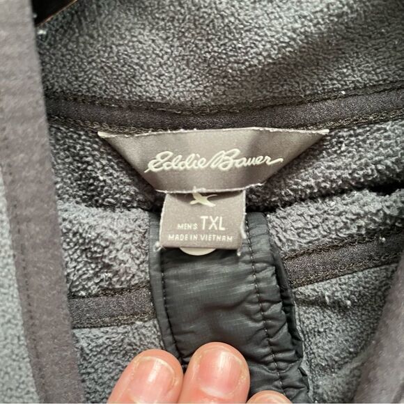 Eddie Bauer Grey Color Block Fleece Quarter Button Up Pullover Sweater - Picture 3 of 5